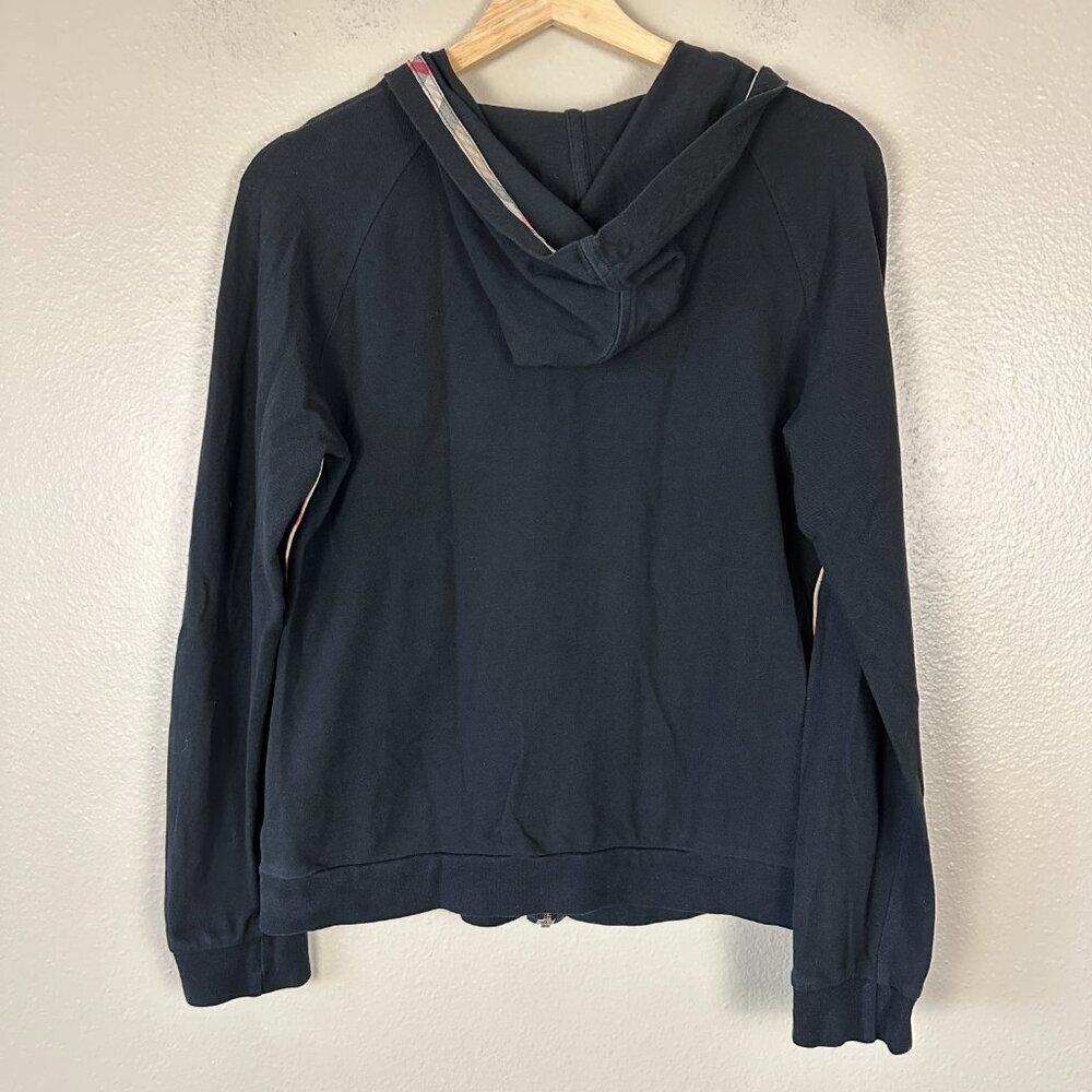 Burberry London Womens Medium Hoodie Nova Check Luxury Designer Casual Black - Picture 4 of 5